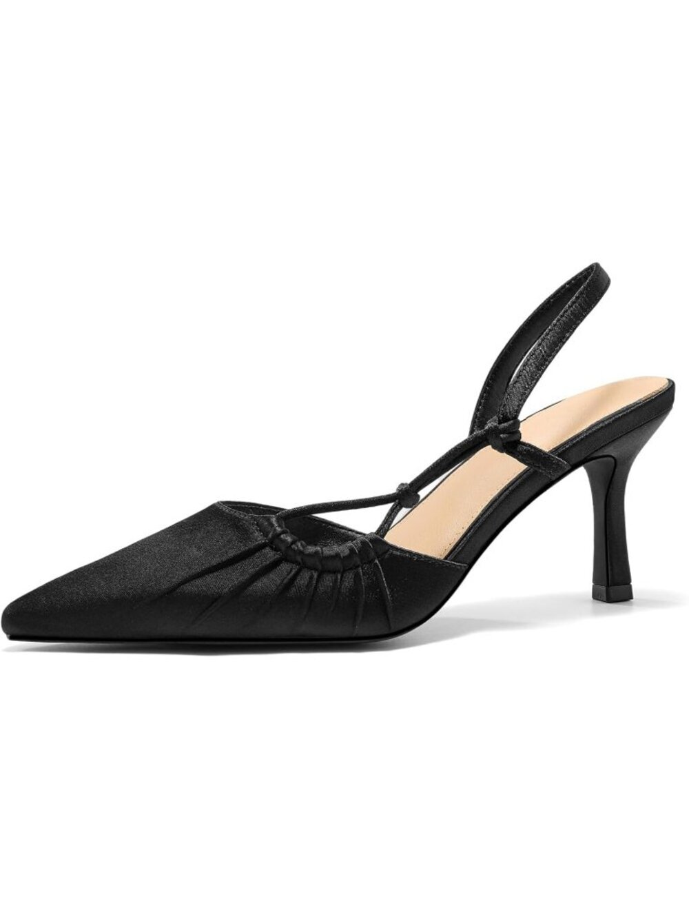 Women's Black Slingback Closed Pointed Toe Backless Kitten Pumps Wedding Heels